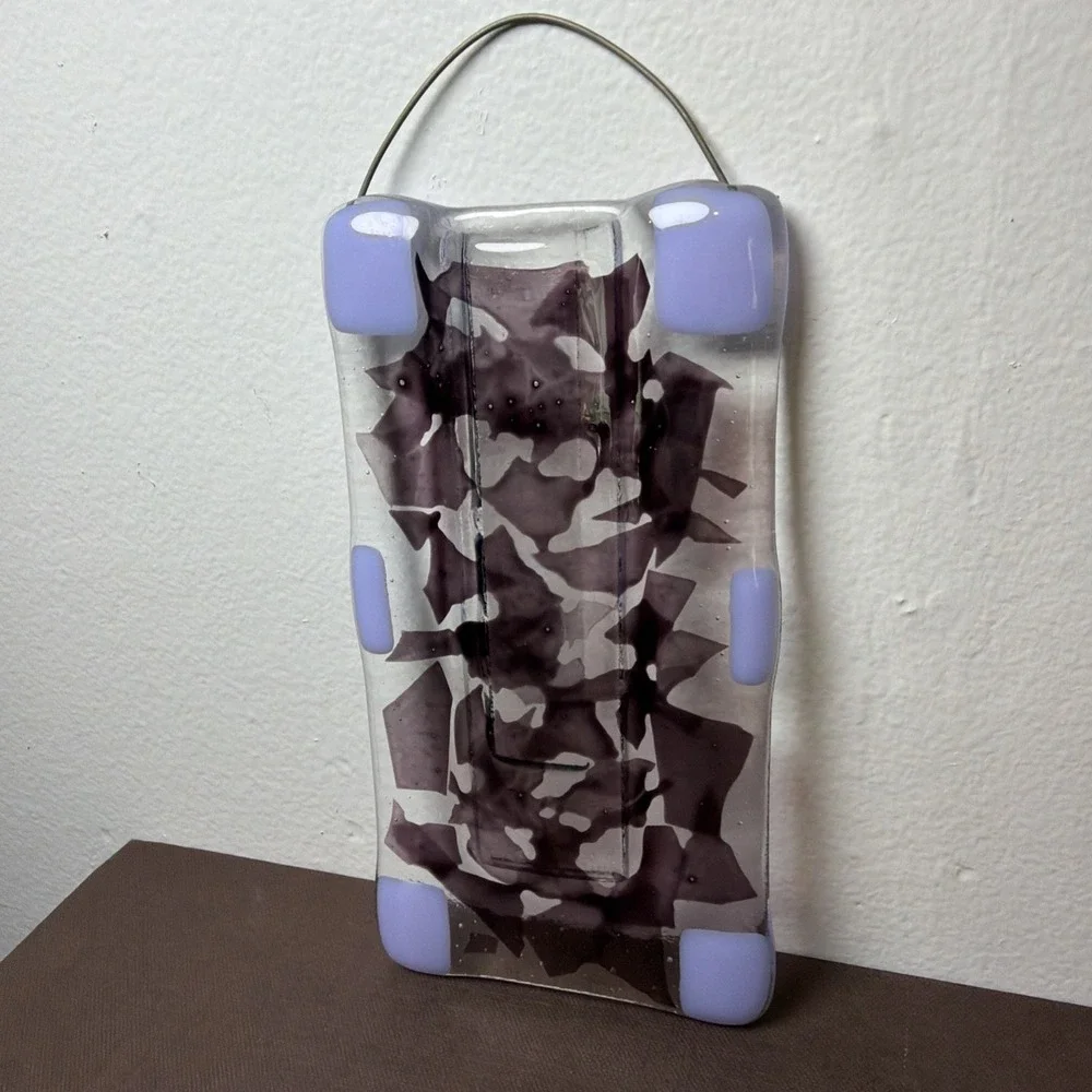 Fused Glass Wall Pocket Vase Abstract Purple Design Handmade